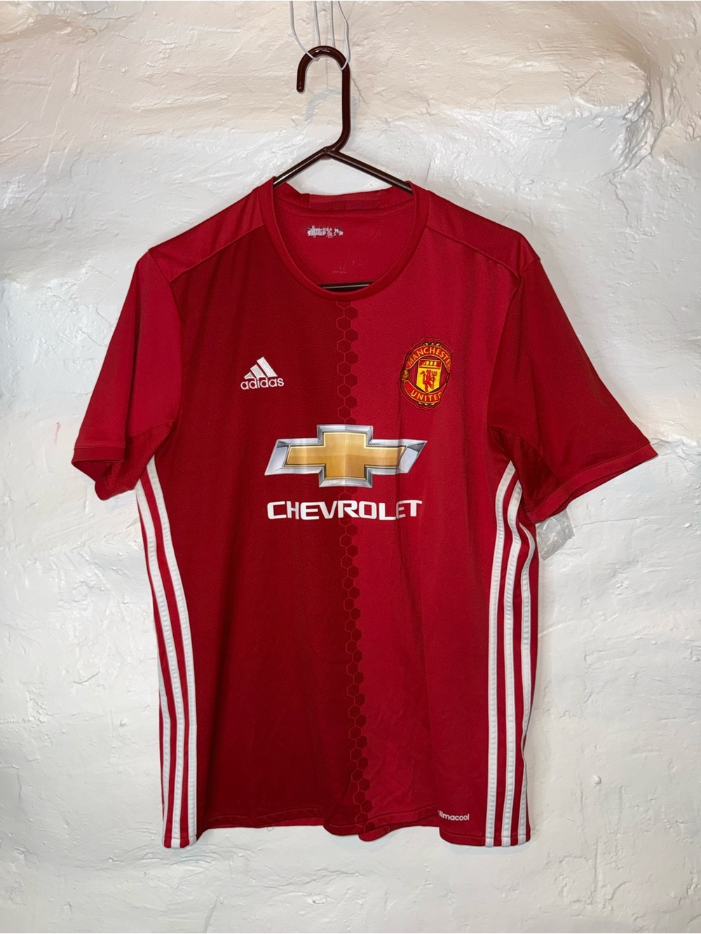 adidas Manchester United Red and White Men's Soccer Jersey